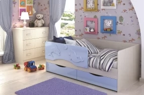 Кровать "Алиса" (Голубой металлик, МДФ, Дуб Белфорт, 80х140 мм, мальчик)